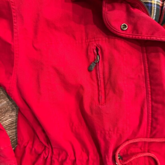 Vtg Chore‎ jacket Coat Womens M Classic Red Field Barn Pockets Drawstring Zip - Picture 7 of 8
